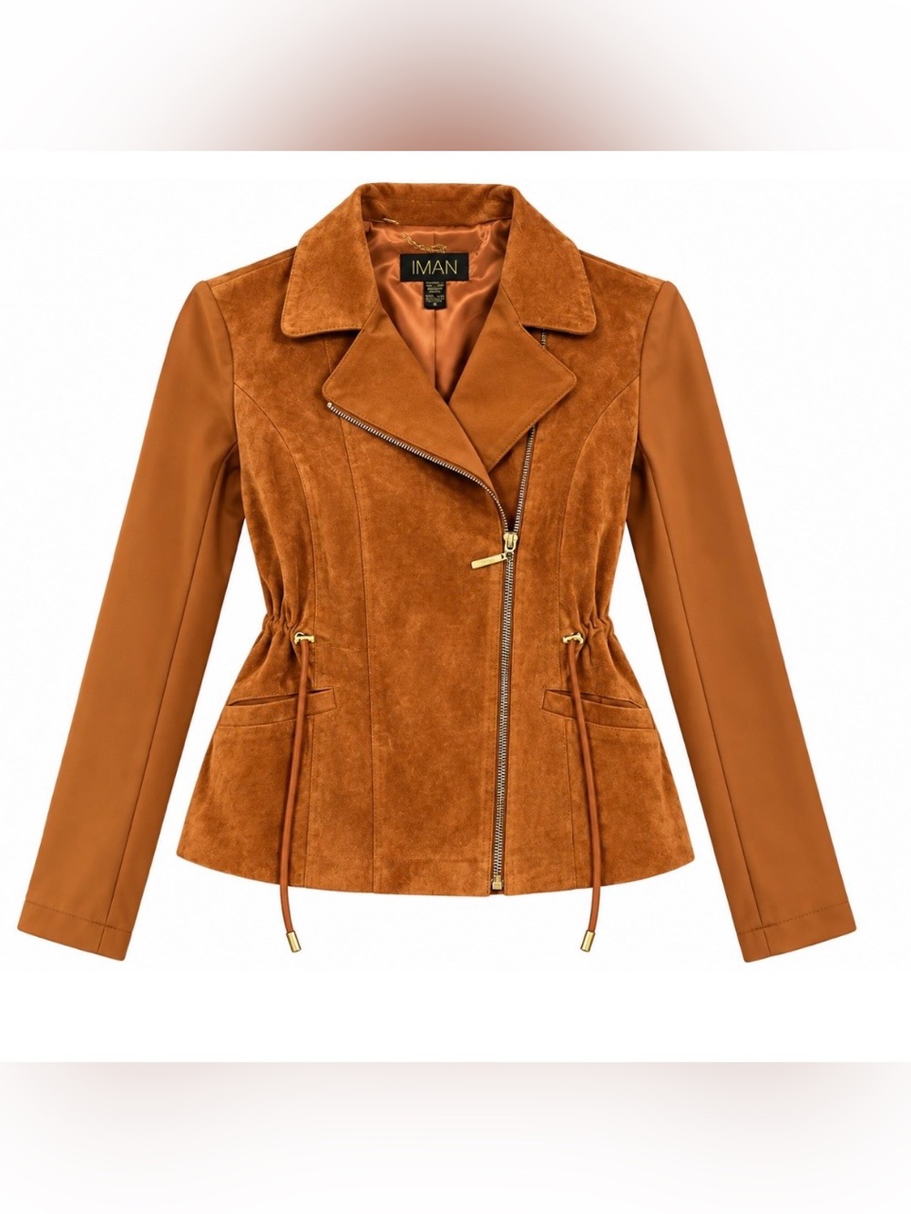 Iman Women's Leather Suede Drawstring Jacket - Rust, size small